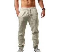 Pantalon Slim Homme Pantalon en Coton et Lin Respirant, Couleur Unie, décontracté, Fitness, Streetwear, Tailles S à 3XL(Color 3,S)