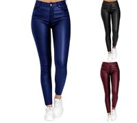 Pantalon Slim Taille Haute en Similicuir for Femme, Style Décontracté, Effet Mouillé, Legging Sculptant Les Fesses, Effet Push-up, Pantalon De Sport/d'entraînement Effet Cuir(Blue,M)