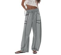 Pantalon Sport Femme Palazzo- Pantalon Taille Elastique Casual Ample avec Cordon De Serrage Chic Et Élégants Automne Hiver Droit Pants Doux Polyvalent Extérieur Streetwear Sweatpants Tendance