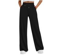 Pantalon Sport Femme Survêtement Tenue Jogging Grande Taille Vetement De Elastique Stretch Couleur Unie Jambes Larges Vêtements d'hiver Léger Capri pour Gymnase Le Noir XL