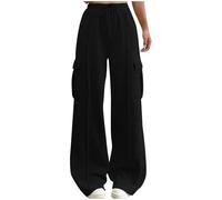 Pantalon Sport Femme Taille Haute, Bas De Survetement Femme Large Taille Haute Pantalon De Détente Taille Élastique Pants Couleur Unie avec Poches Décontracté pour Yoga Running Fitness Training