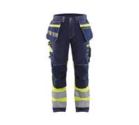 Pantalon stretch haute-visibilité coton avec poches flottantes Marine/Jaune-Fluo 50 Jambes Courtes 179413708833