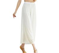 Pantalon Survetement Femme Pantalon fluide de danse classique for femmes, léger, fil d'eau, Style ancien, danseuse folklorique, jambe Wde, vêtements de pratique de la rime corporelle chinoise(White,L)