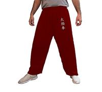 Pantalon Tai Chi Coupe Ample Homme Femme Enfant Pantalon Yoga Qigong Ouvert aux Chevilles (S, Bordeaux Tai Chi)