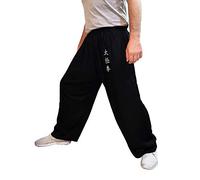 Pantalon Tai Chi Coupe Ample Homme Femme Enfant Pantalon Yoga Qigong Ouvert aux Chevilles (TJ Noir, Taille M)