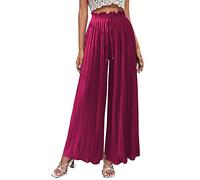 Pantalon Taille Elastique Femme Droit, Pantalon Large Plissé,Pantalon Fluide Femme d'été Taille Haute Pantacourt Lacer Ample Wide Leg Pantalons Casual Elegant Solide Basic Tendance Pants