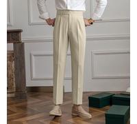 Pantalon taille haute coupe droite pour homme avec queues de couture italiennes de Naples et contexte de vêtements anglais (M kaki)