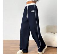 Pantalon taille haute décontracté en patchwork pour adolescente, avec bande de finition contrastée. Coupe ample et jambes larges. Pantalon casual ample , idéal pour la Saint-Valentin 14Y,13Y,16Y,15YLe