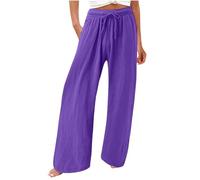 Pantalon Taille Haute Femme Stretch,Pantalon Décontracté Femme En Coton Et Lin Unicolore À Jambes Larges, Slacks Portefeuille Trouser Cordon De Serrage Loungewear Baggy Jambes Décontracté Slacks
