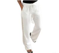 Pantalon taille haute pour femme avec dentelle florale sur le côté (blanc