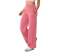 Pantalon taille haute pour femme - Pantalon de yoga à jambe large avec poches - Pantalon extensible à jambe droite - Legging évasé - Pantalon athlétique, rose, XL