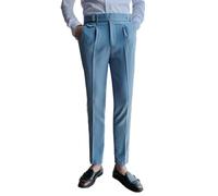 Pantalon Taille Haute pour Hommes, Costume De Travail Décontracté, Anglais, avec Ceinture, Bas Droit, Coupe Cintrée