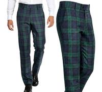 Pantalon tartan pour homme, coupe standard, taille extensible, carreaux écossais - Habillé, décontracté - pour toutes les saisons, mariage, golf - Tissu chaud pour l'hiver - Montre noire Tartan