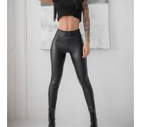 Pantalon tendance en cuir synthétique pour femme avec matériau extensible, taille haute, coupe ajustée et rehausseur de hanches (5XL mat)