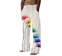 Pantalon tendance en lin avec poche à lacets - Grand pantalon imprimé pour homme - Confortable à porter - Design intemporel, bleu ciel, S