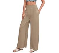 Pantalon tendance pour femme avec poches - Confortable - Pantalon baggy - Respirant - Élastique - Stretch - Décontracté - Plissé - Transparent - Large - Cordon de serrage léger, kaki, M