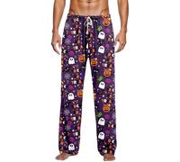Pantalon Thermique Homme - de Nuit décontracté imprimé Halloween pour la détente et Le Confort, idéal pour la Maison et Les Nuits douillettes (Purple, XXL)