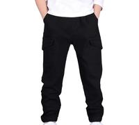 Pantalon thermique pour enfant garçon - Pantalon cargo stretch - Taille élastique - En sergé, Noir , 10-11 ans