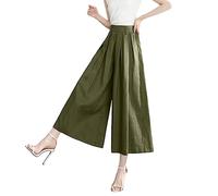 Pantalon Toile Femme été - Pantalon pour Femmes à la Mode été décontracté Ample Coton et Lin Pantalon Solide Jambe Large Pantalon Taille élastique Sept Points Pantalon Pantalon Cargo Taille Haute