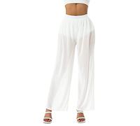 Pantalon transparent en maille transparente pour femme - Perspective d'été - Pantalon de plage ample, blanc, S