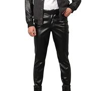 Pantalon Travail Homme Pantalon Cuir Slim Décontracté Homme Pantalon Cyclisme Homme Pantalon Sport Plein Air Pantalon Coupe-Vent avec Poches Zippées Fitness 802Haute Élastique Brillant Fin 8XL