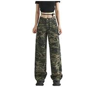 Pantalon treillis militaire femme ample stretch pantalon taille haute coupe droite avec poches casual pantalon large fluide hiver chaud en denim bas de survetement coupe amincissante (Camouflage, M)