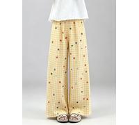 Pantalon Une Taille Femmes 40-70kg Coupe Fluide | Coupe large, motif unique, tissu polyester fin, idéal été, style fashion(Yellow One Size)