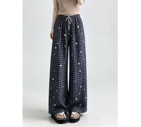 Pantalon Une Taille Femmes 40-70kg Coupe Fluide | Coupe large, motif unique, tissu polyester fin, idéal été, style fashion(Blue One Size)
