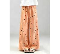 Pantalon Une Taille Femmes 40-70kg Coupe Fluide | Coupe large, motif unique, tissu polyester fin, idéal été, style fashion(Orange One Size)