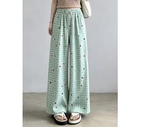 Pantalon Une Taille Femmes 40-70kg Coupe Fluide | Coupe large, motif unique, tissu polyester fin, idéal été, style fashion(Green One Size)