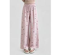 Pantalon Une Taille Femmes 40-70kg Coupe Fluide | Coupe large, motif unique, tissu polyester fin, idéal été, style fashion(Pink One Size)