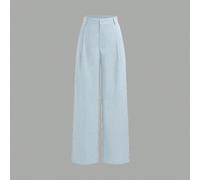 Pantalon Vela Rue de conception minimaliste avec fermeture à crochet et fermeture éclair, pantalon large semi-transparent bleu unicolore léger, pantalon large pour toutes les saisons du printemps L,M,