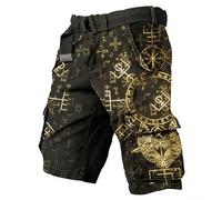 Pantalon viking pour homme à séchage rapide - Short cargo imprimé 3D - Mythologie nordique - Short de travail - Pantalon de plein air - Short tactique médiéval, O jaune., XL