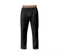 Pantalon vintage décontracté en lin pour homme, coupe droite, coupe ample, style ethnique, pour vacances, usage quotidien, blanc, taille L (XL noir)