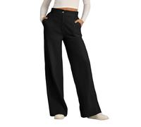 Pantalon Wide-Leg En Lin Pur Pour Femme - Boutons DéCoratifs - Poches LatéRales Profondes - Coupe Fluide - Taille Haute Confortable - MatièRe Naturelle Anti-Transpiration - IdéAl Pour Voyage