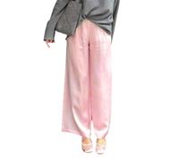 Pantalon Y2K en satin à jambes larges pour femme, décontracté, élastique, taille haute, solide, coupe ample, pantalon de bureau, pantalon de travail, rose, S