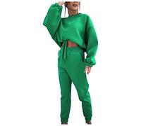 Pantalon Yoga Coton pour femmes automne et hiver hauts pantalon ensemble nouveau à la mode couleur unie pull pantalon décontracté deux pièces ensemble En Satin Pour Perruque (Green, L)