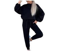 Pantalon Yoga Coton pour femmes automne et hiver hauts pantalon ensemble nouveau à la mode couleur unie pull pantalon décontracté deux pièces ensemble En Satin Pour Perruque (Black, M)