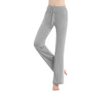 Pantalon Yoga Femme Ample Confort, Tenue Entraînement Taille Haute, Vêtement Sport Style Contrasté, Pantalon Détente Large Fluide(Grey, S)