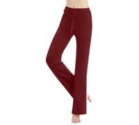 Pantalon Yoga Femme Ample Confort, Tenue Entraînement Taille Haute, Vêtement Sport Style Contrasté, Pantalon Détente Large Fluide(Red, S)