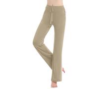 Pantalon Yoga Femme Ample Confort, Tenue Entraînement Taille Haute, Vêtement Sport Style Contrasté, Pantalon Détente Large Fluide(Khaki, XL)