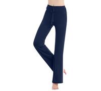 Pantalon Yoga Femme Ample Confort, Tenue Entraînement Taille Haute, Vêtement Sport Style Contrasté, Pantalon Détente Large Fluide(Navy, XXL)