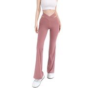 Pantalon Yoga Femme Fluide Sarouel Femmes Taille Haute De Pantalons Sport pour Pilate Hippie Danser avec Jupe Court Grande Salopette Doux Et Confortable Poches Tailles Rose XL
