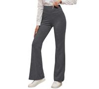 Pantalon Yoga Femme Jogging Bas De Blanc pour Évasé Croisé Taille Haute avec Poches Pants Legging Sport Bootcut Hosen Jogginghose Pilate Patte D'éléphant Femme, Fluide Gris foncé-2 L