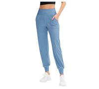 Pantalon Yoga Femme Sport Grande Taille Randonnée Sarouel Femmes Haute De Pantalons pour Pilate Hippie Danser avec Jupe Court Fluide Survetement Salopette Et Pantacourt Bootcut Poches Bleu Ciel-A XS