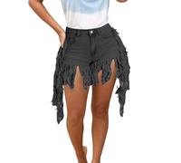 Pantalon Yoga Gainant Short décontracté pour femme avec franges, confortable, idéal pour une soirée d'été ou une boîte de nuit, tissu polyvalent, extensible et Pyjama Short Sexy Grande (Black, XXXL)