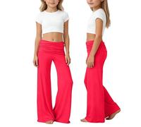 Pantalon Yoga pour Filles Coral Fold Over Pantalons avec Poches Pants Ruched Waist Solid Flare Sweatpants Loose Wide Leg High Waist Palazzo for Sport Everyday