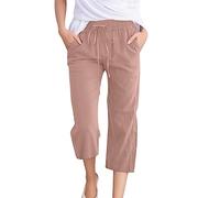 Pantaloncini Donna Estivi Cotone e Lino Mare, Bermuda Estate Con Coulisse Vita Alta Pantaloni Corti Eleganti Con Tasche Shorts Larghi Casual Elastico per Spiaggia Sport e Tempo Libero