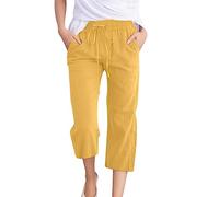 Pantaloncini Donna Estivi Cotone e Lino Mare, Bermuda Estate Con Coulisse Vita Alta Pantaloni Corti Eleganti Con Tasche Shorts Larghi Casual Elastico per Spiaggia Sport e Tempo Libero