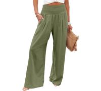 Pantalones Palazzo de Pierna Ancha Con Cintura Fruncida para Mujer, Pantalones Casuales de Verano, Estilo Boho, Holgados, de Pierna Ancha y Cintura Alta para Vacaciones, vert, XXL